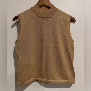 CLEO PETITES Vintage Gold Metallic Shimmer Mock Neck Sleeveless‎ Top Size M
